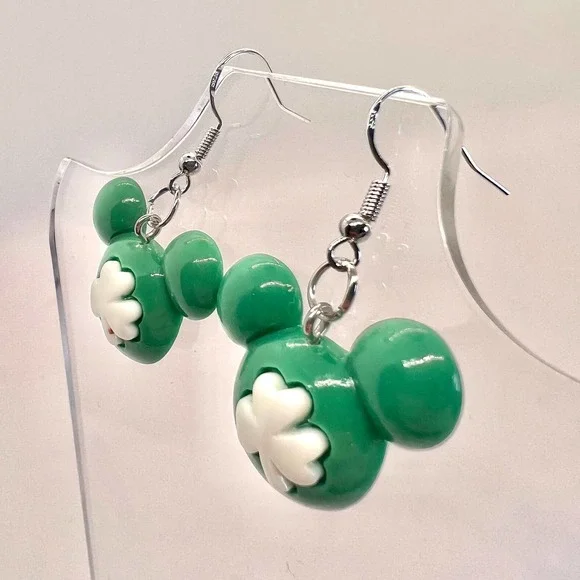 Mickey Clover Earrings - St Patricks Day Earrings- Irish Earrings - Mickey Mouse - Picture 6 of 10